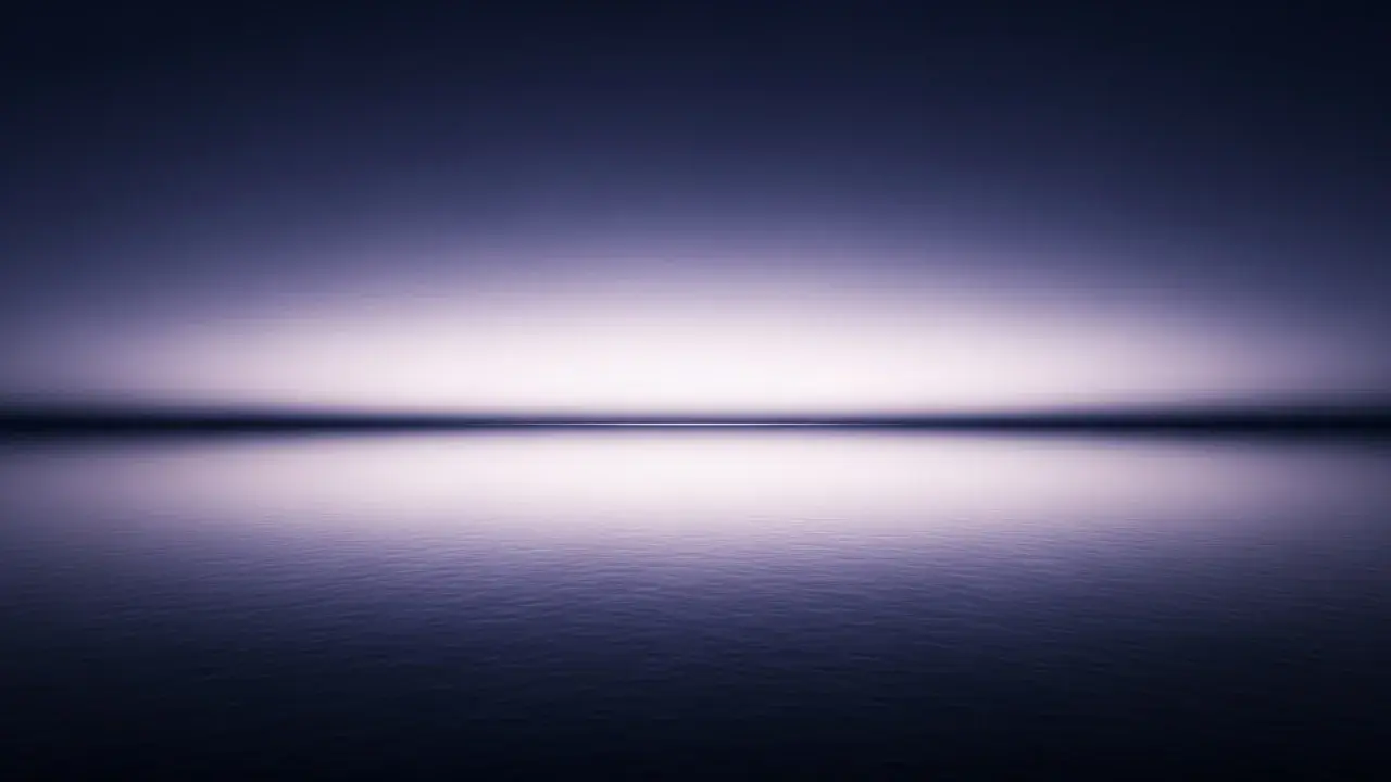 A still body of water reflecting a unified sky, with the horizon subtly dissolving, symbolizing non-dual awareness.