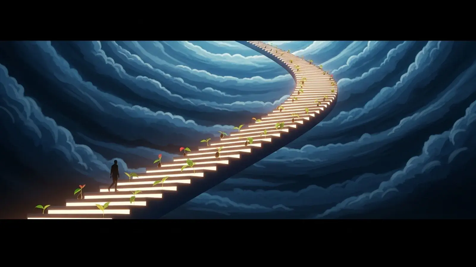 Cinematic illustration representing the convergence pattern "Life may be for learning or growth".