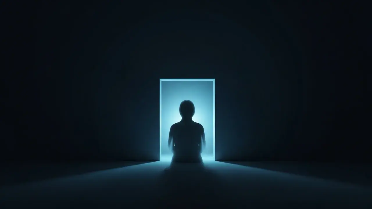 A soft, ethereal light subtly outlines an unseen presence in a quiet, dimly lit room, suggesting a gentle, intangible connection.