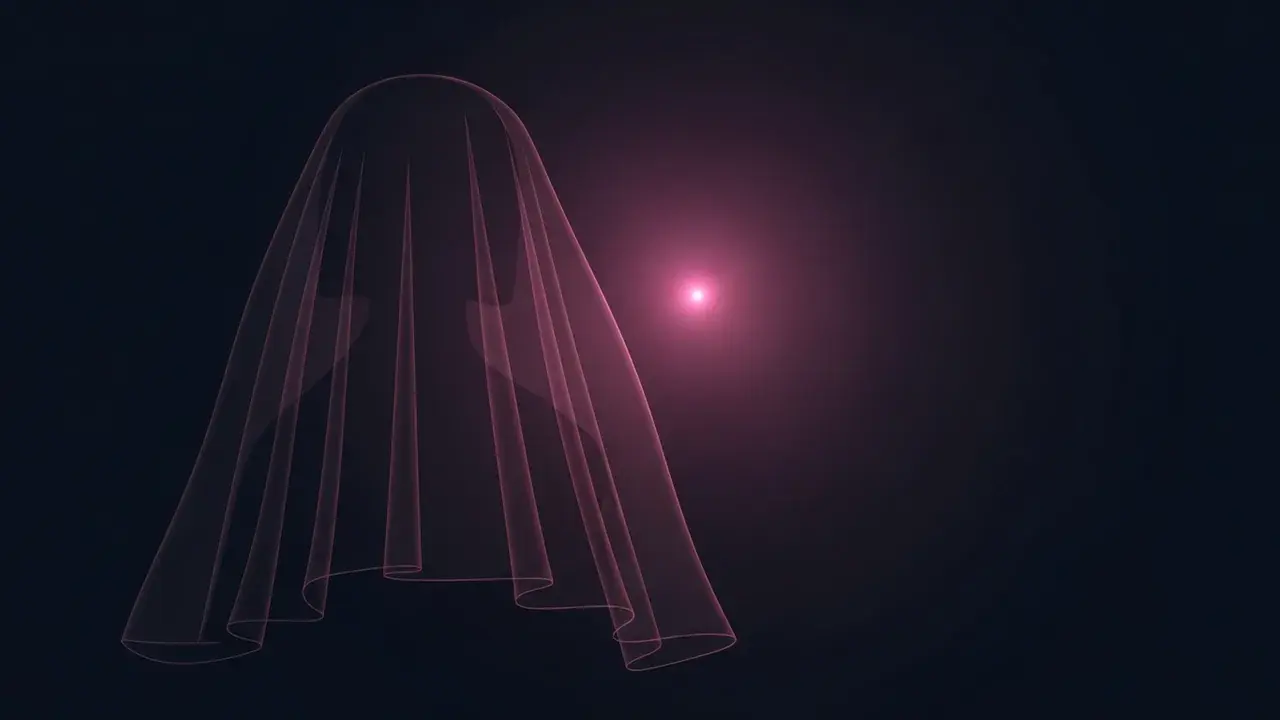 A translucent veil partially obscures a glowing object or scene, hinting at a hidden perception.