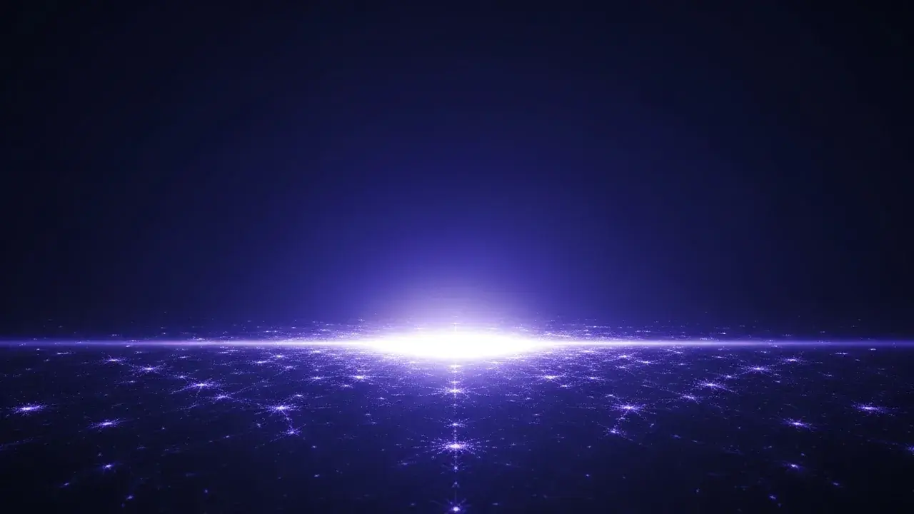 A luminous core of light at the center of a dark, intricate cosmic structure, with energy patterns radiating outwards.