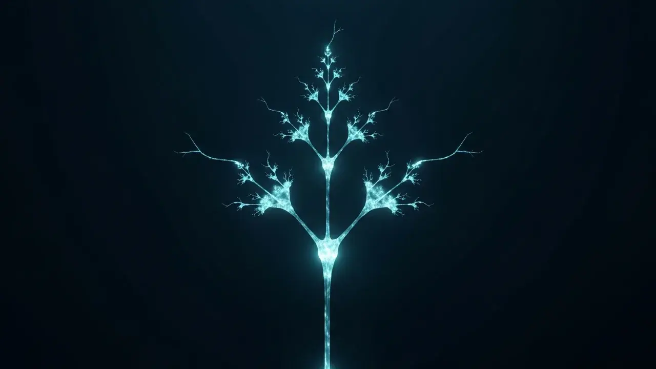 An intricate, glowing tree-like structure of light, with branches fanning out into different atmospheric layers.