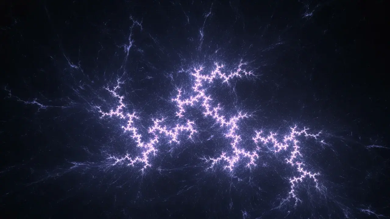 A glowing fractal pattern emerges from a dark, intricate cosmic background, representing profound insights.