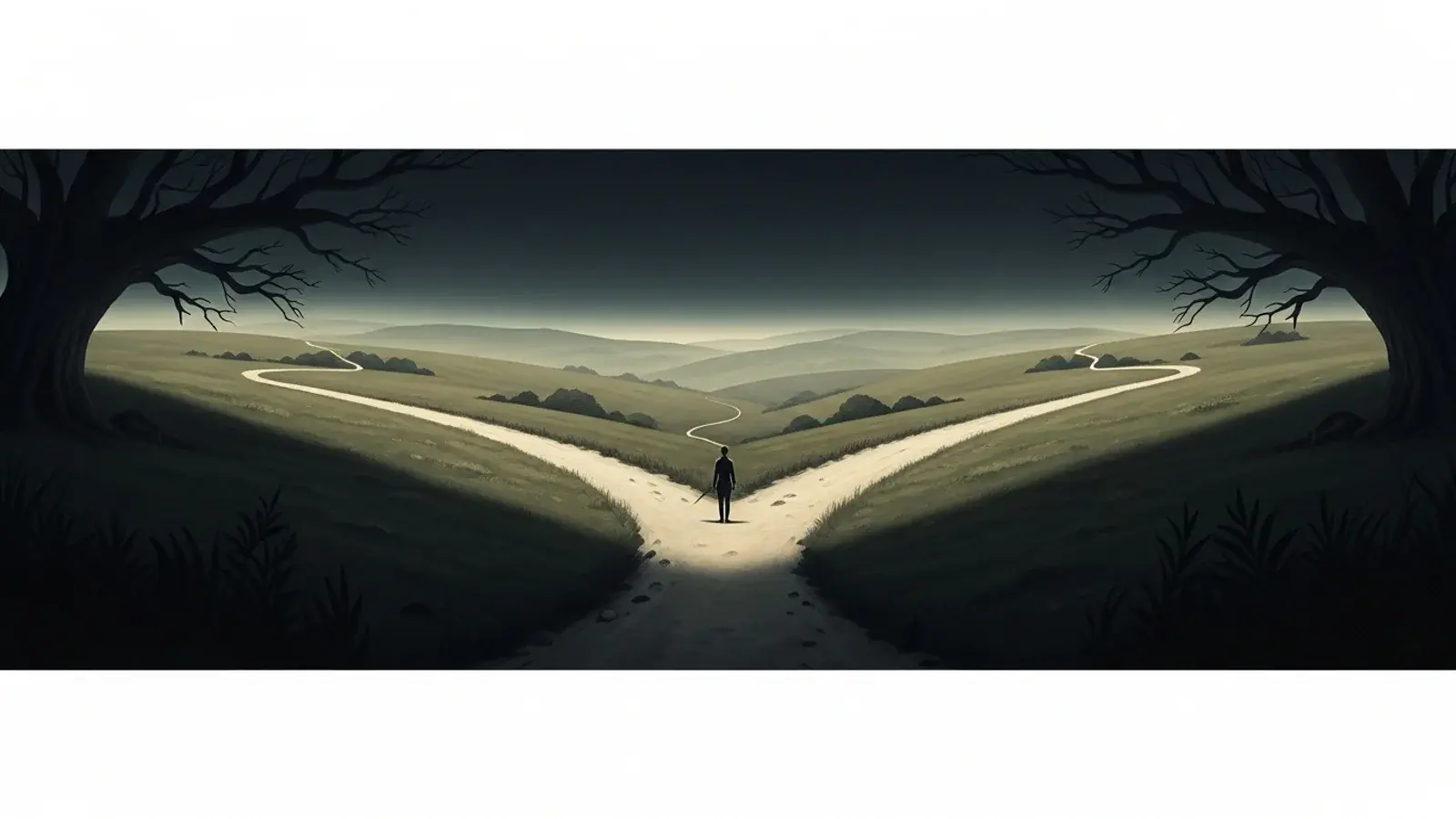 Cinematic illustration for the thought experiment "Choosing money versus growth".